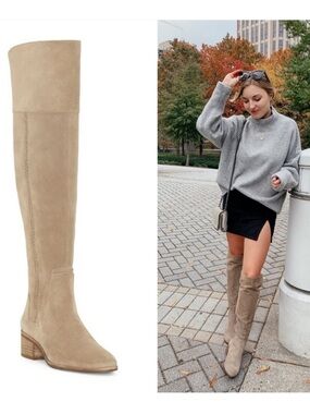 Vince Camuto Tall Suede Riding Boots in Light Beige